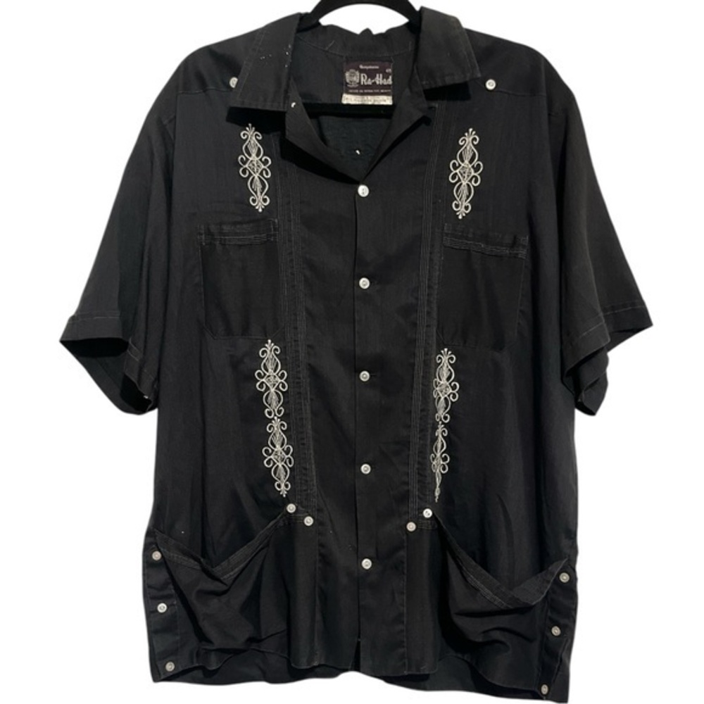 Vintage Ra-Had black embroidered Guayabera shirt 48